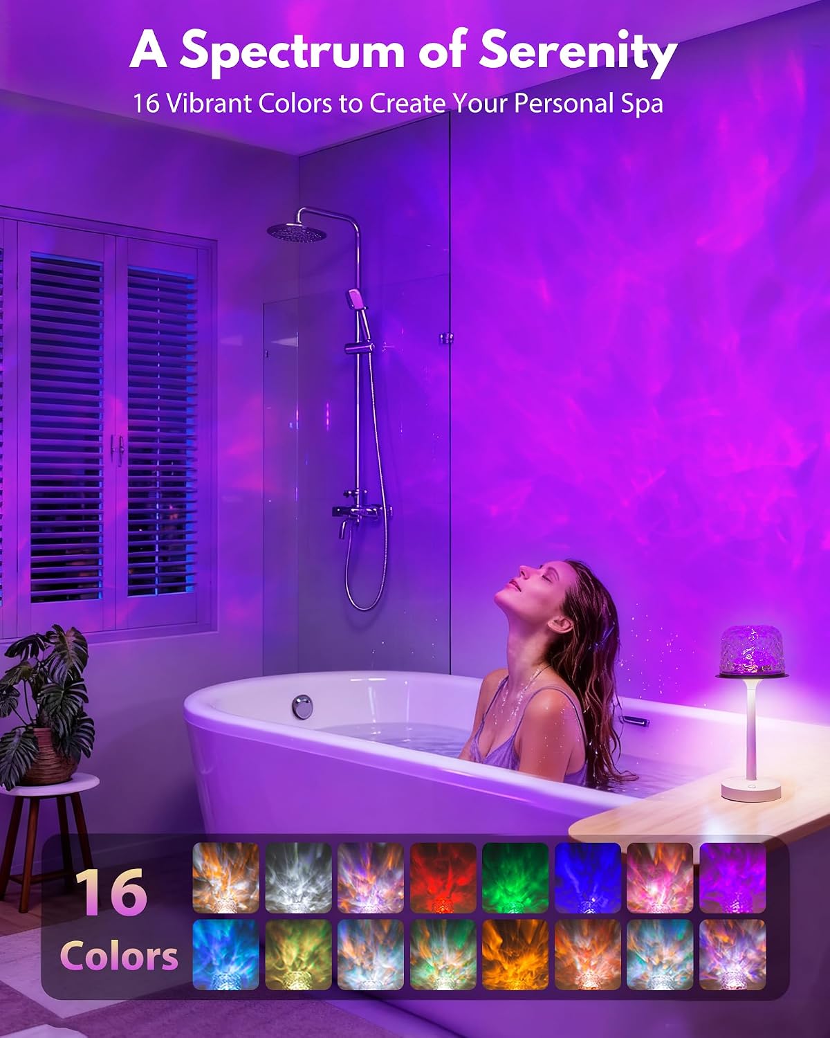 Shower Lamp - Waterproof Bathroom Lamp Ocean Wave Projector, Beige