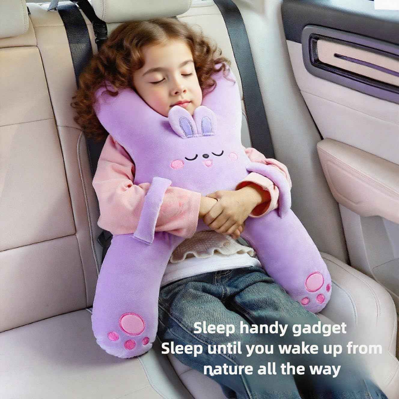 Car Pillow for Travel Animal-Themed Car Seat Cushion with Safety Belt Protector Soft Plush Material 4 Cute Styles: Pig, Dog, Rabbit, Panda (Panda)