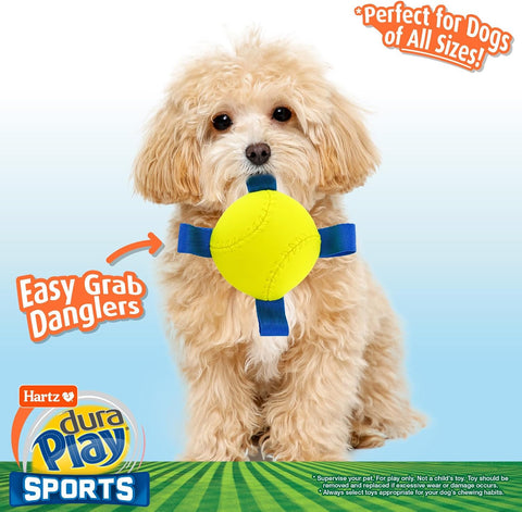 Hartz Dura Play Sports Baseball Dog Toy, Bacon Scented Squeaky Latex Yellow & Blue Toy, 3 Count