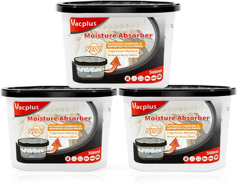Vacplus Moisture Absorber, 3 Pack, Strong Absorption, Charcoal