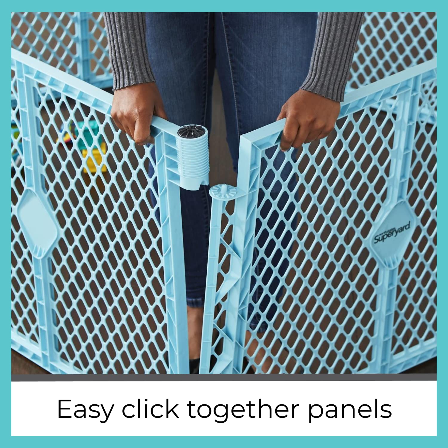Toddleroo Superyard 2-Panel Extension: Add 65" to Baby Playpens; Aqua