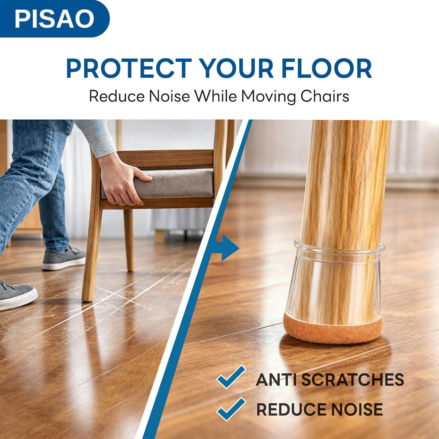 PISAO 24 Pcs Chair Leg Floor Protectors Caps Cover Pad for Hardwood Floors
