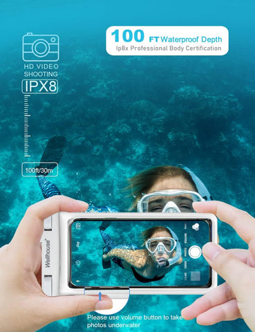 wellhouse Waterproof Phone Pouch, Waterproof Phone Case for iPhone 17 16 15 14 13 Pro Max XS Samsung, IPX8 3D Cellphone Dry Bag Beach Essentials (2 Pack - Black & White7.0, 7 inch)