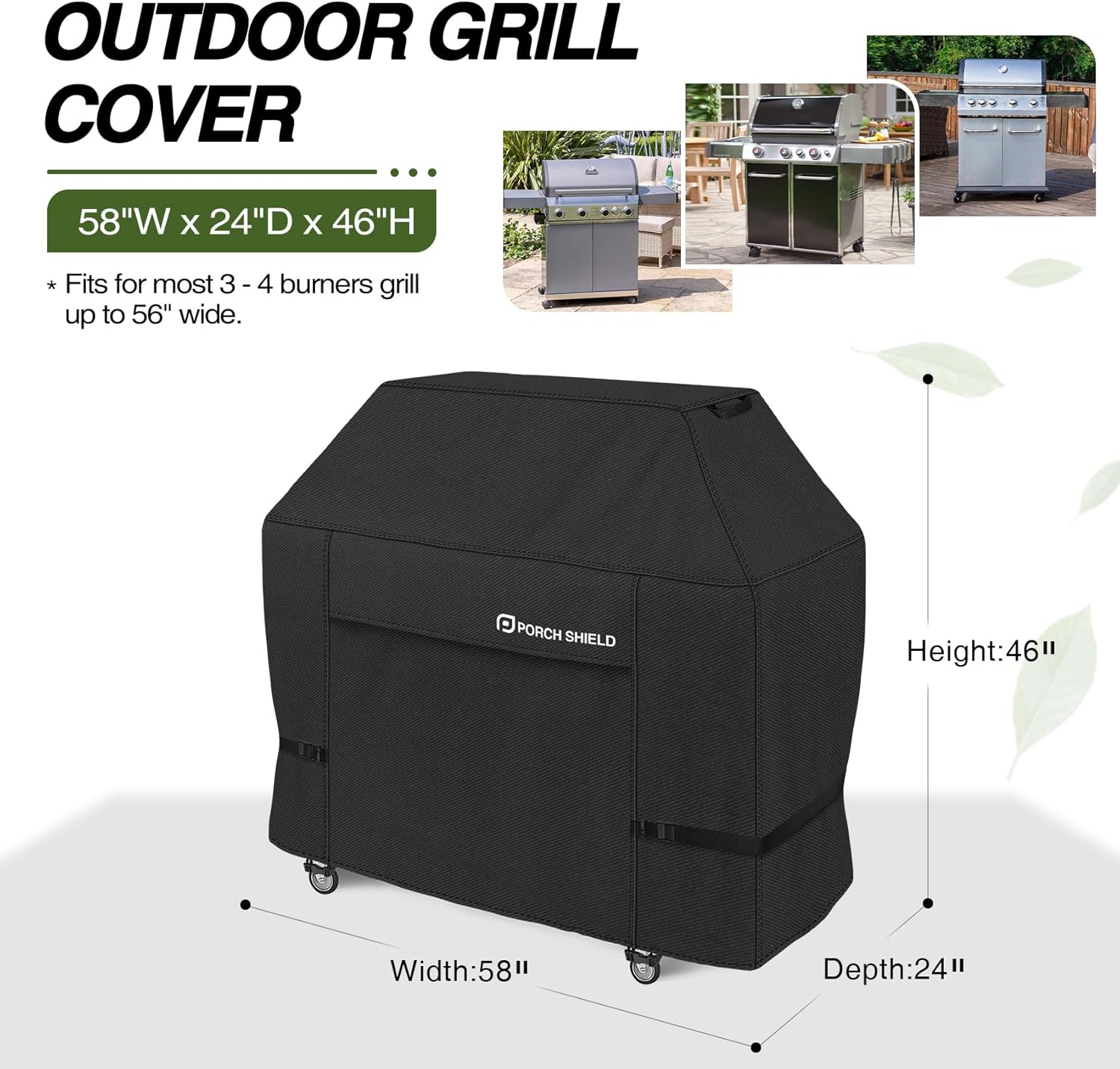 Porch Shield Waterproof Outdoor BBQ Grill Cover 56 inch, Black