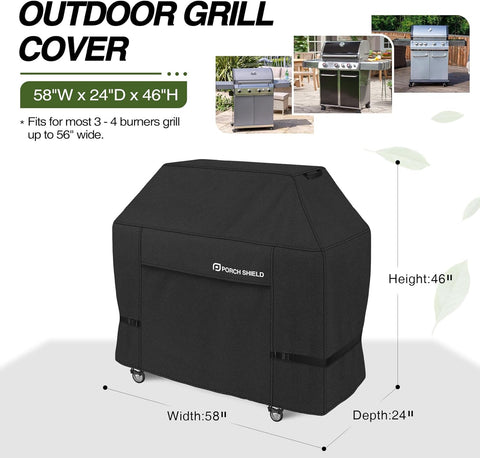 Porch Shield Waterproof Outdoor BBQ Grill Cover 56 inch, Black