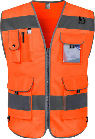 TCCFCCT Hi Vis Vest 9 Pockets High Visibility Safety Vest for Men, Orange M