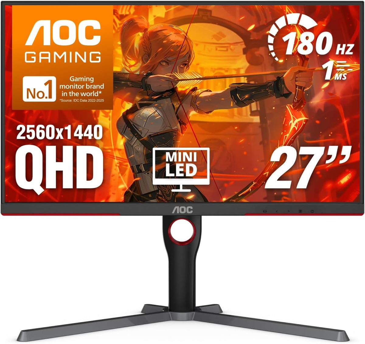 AOC 27 Inch Gaming Monitor QHD 180Hz Mini-LED HDR1000, Q27G3XMN