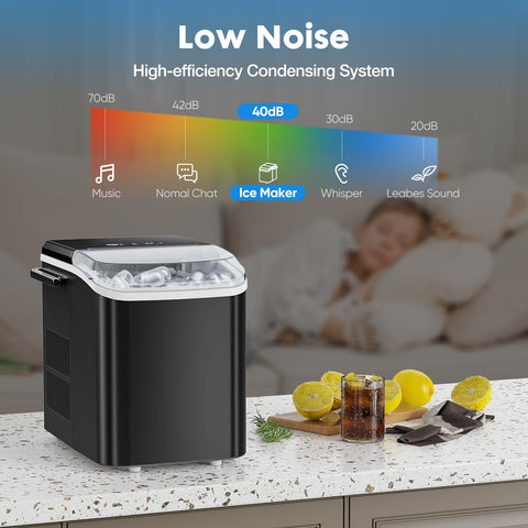 DUMOS Ice Maker Countertop Ice Machine Compact Size with Handle, 26lbs in 24Hrs, Black