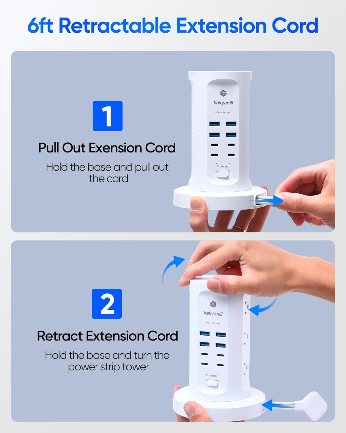 Power Strip Tower, kakyanill Charging Station 9 AC Outlets 8 USB Ports