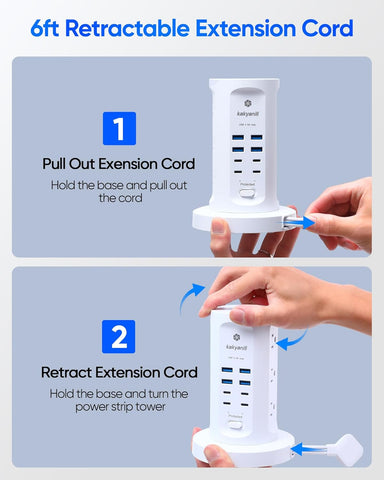 Power Strip Tower, kakyanill Charging Station 9 AC Outlets 8 USB Ports