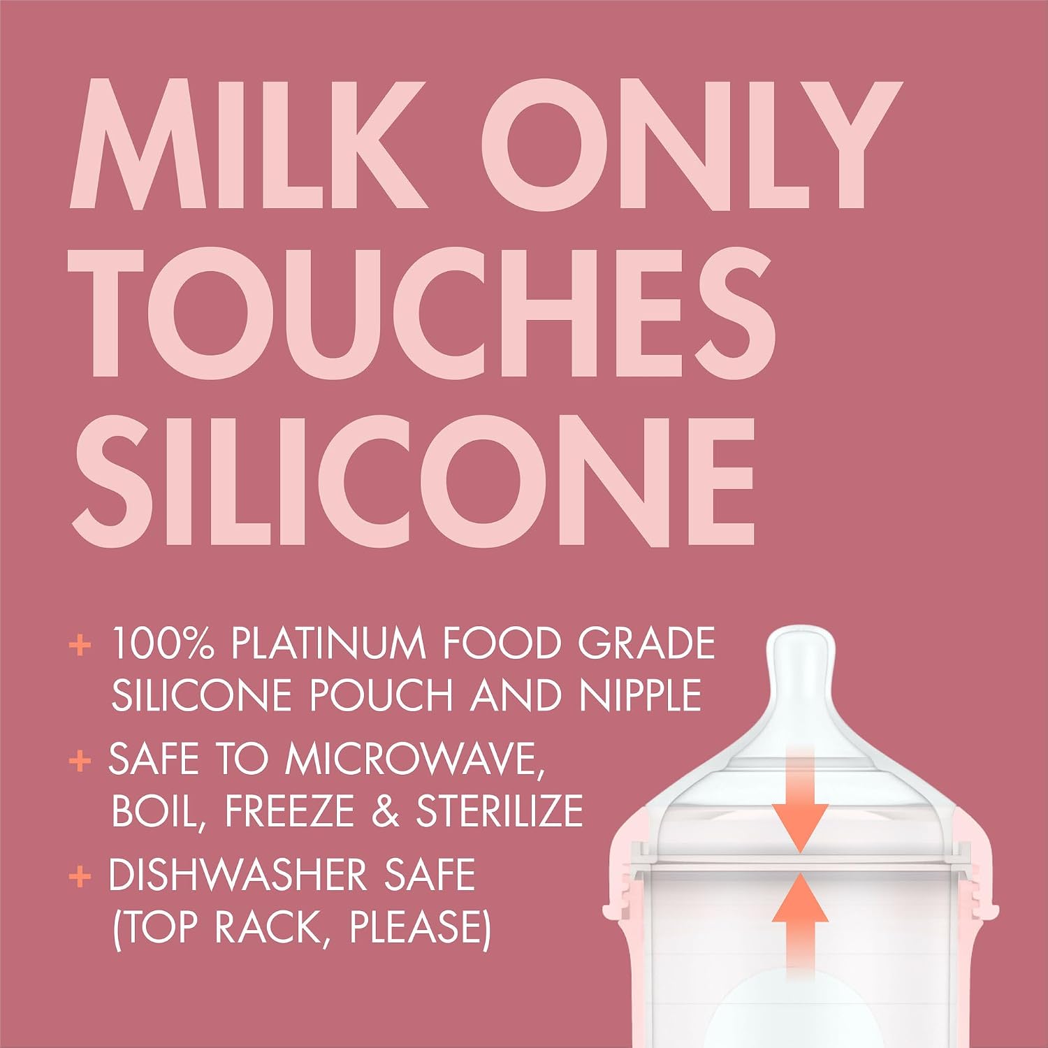 Boon Nursh Silicone Baby Bottles - Pink - 8 Oz - 3 Count