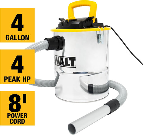 DEWALT 4 Gallon 4 HP Metal Ash Vacuum for Pellet Stoves, Fireplace DXV04A