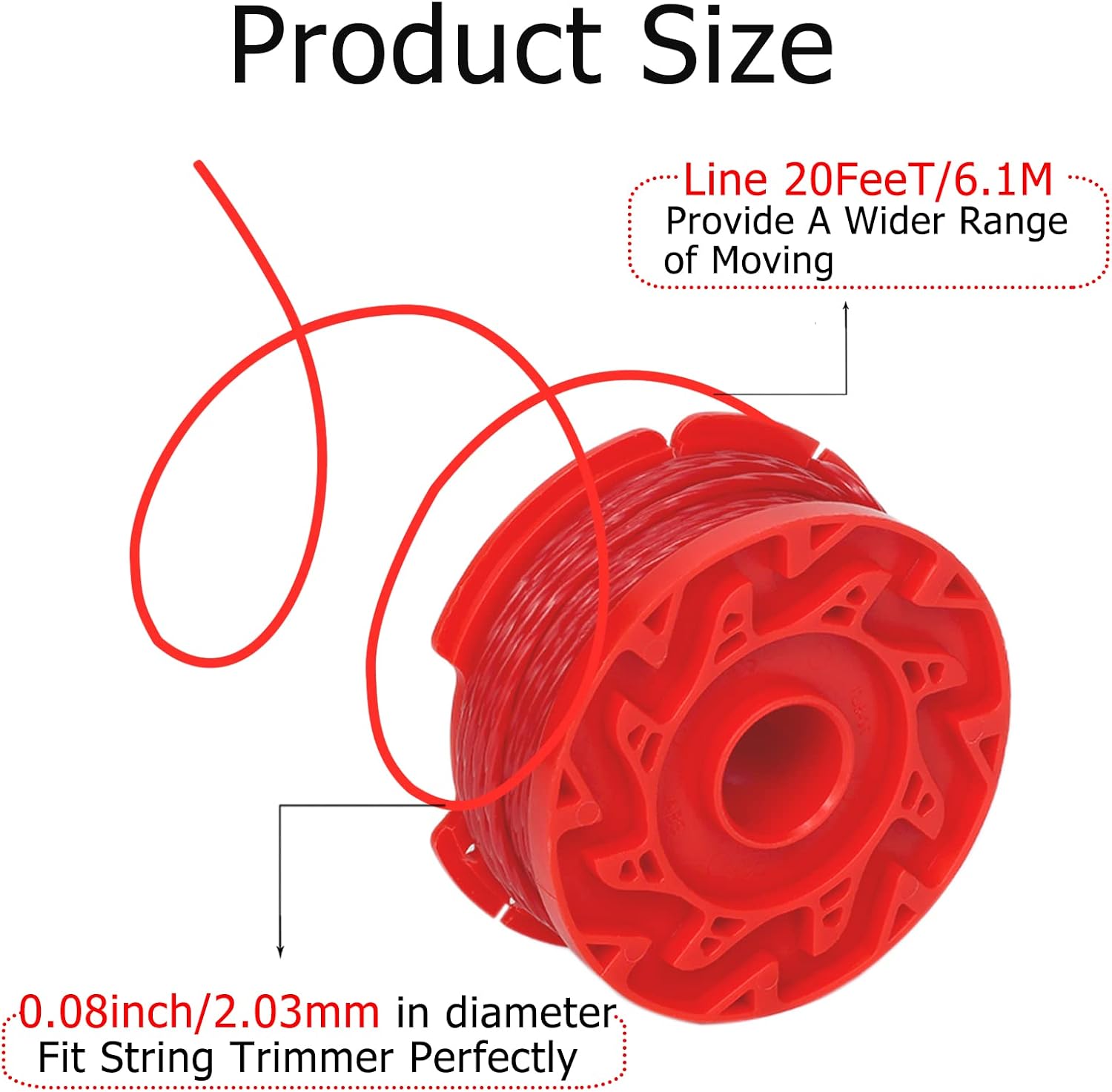 CMZST080 CMZST0803 8pcs String Trimmer Line(0.08",20Ft) with Cap Head,Weed Eater Wacker Replacement String Line,Compatible with Craftsman CMCST910 Series, CMCST910M1 CMCST910B