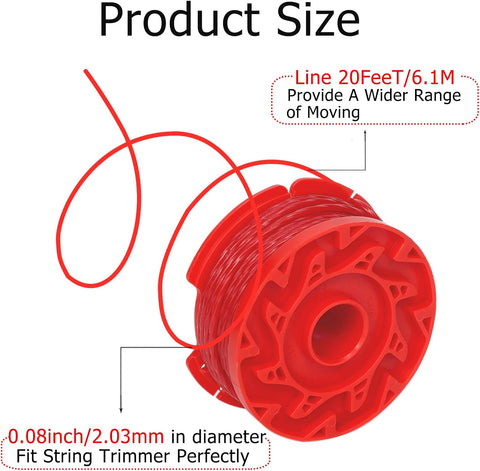 CMZST080 CMZST0803 8pcs String Trimmer Line(0.08",20Ft) with Cap Head,Weed Eater Wacker Replacement String Line,Compatible with Craftsman CMCST910 Series, CMCST910M1 CMCST910B
