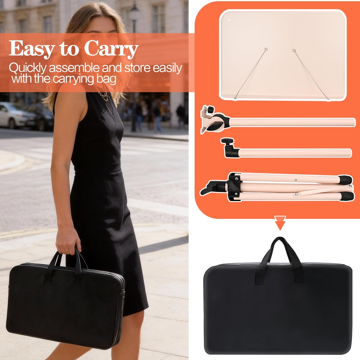 Mdvora 1 Pack Adjustable Pink Sheet Music Stand, with Carry Bag Clip Holder