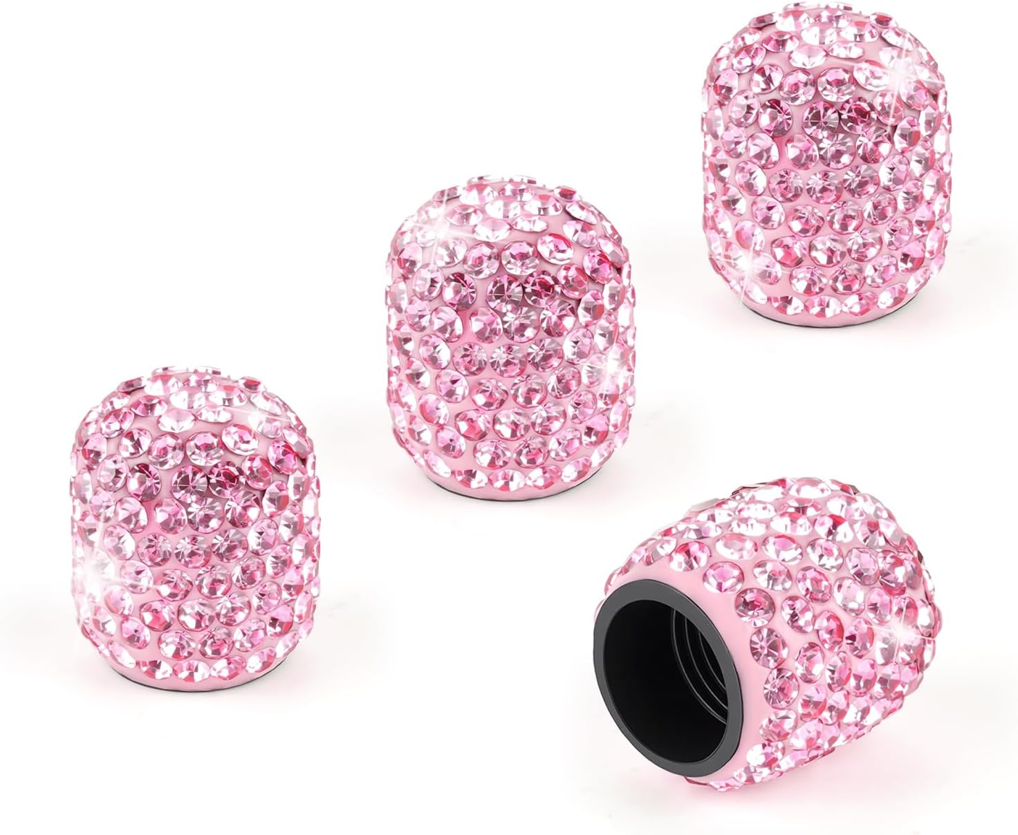 JUSTTOP 4 Pack Handmade Crystal Rhinestone Car Tire Valve Stem Caps, Car Wheel Tire Valve, Attractive Dustproof Bling Car Accessories, Universal for Cars, Trucks and Motorcycles-Pink