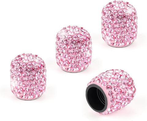 JUSTTOP 4 Pack Handmade Crystal Rhinestone Car Tire Valve Stem Caps, Car Wheel Tire Valve, Attractive Dustproof Bling Car Accessories, Universal for Cars, Trucks and Motorcycles-Pink