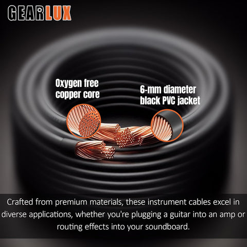 Gearlux Instrument Cable/Guitar Cable, 1/4 Inch, Straight to Straight, Black, 6 Feet - Single Pack
