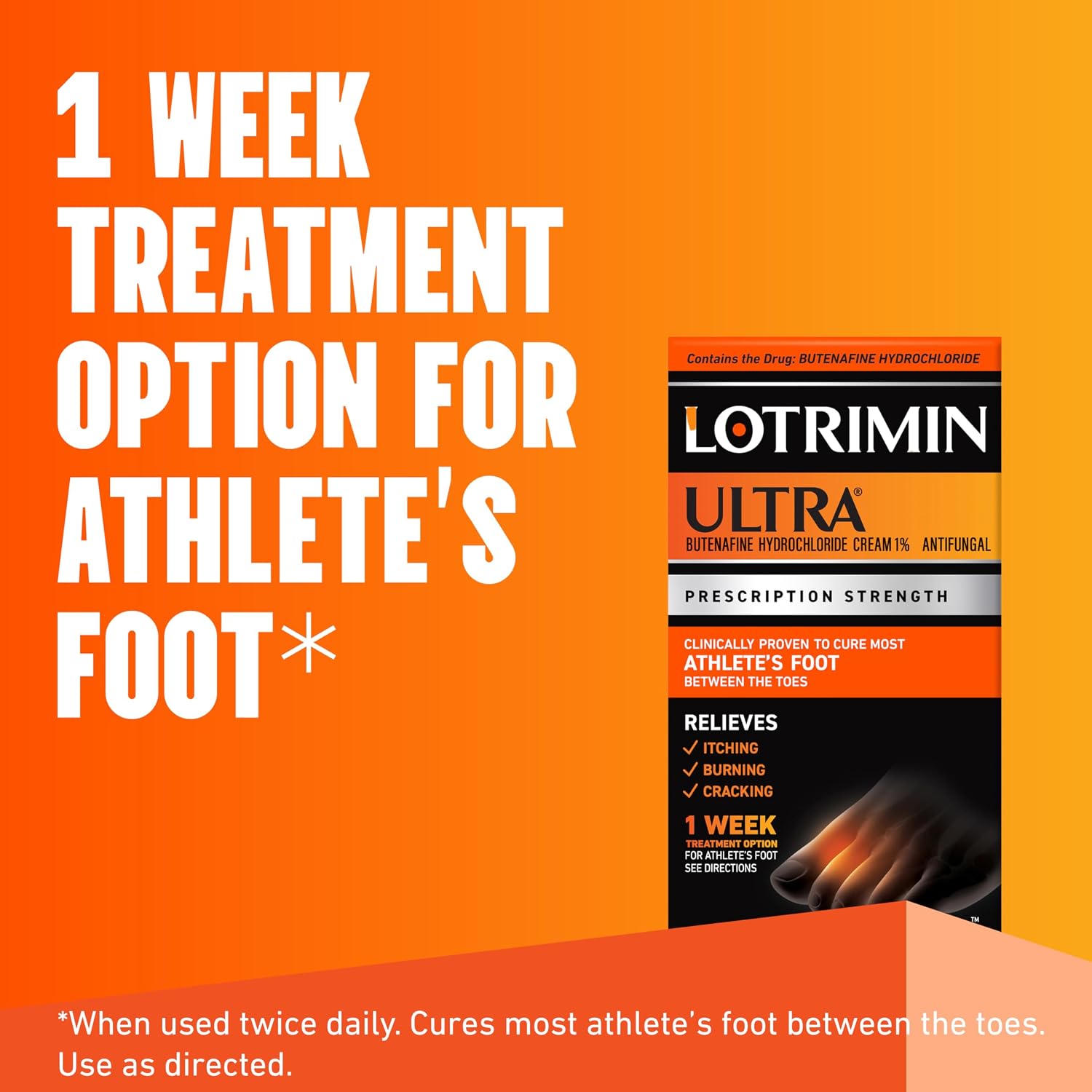 Lotrimin Ultra 1 Week Athlete's Foot Treatment, Prescription Strength Butenafine Hydrochloride 1%, Cures Most Athlete’s Foot Between Toes, Cream, 1.1 Oz