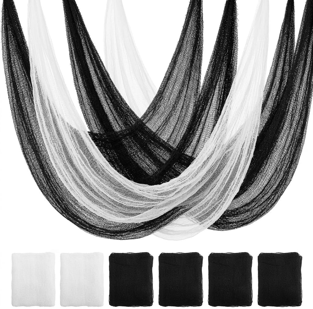 Land Guard 6Pcs Halloween Gauze Cloth, Creepy Cloth, 30×72 Inch Creepy Fabric Halloween for Haunted House Supplies, Party Outdoor, Indoor (4 Black+2 White)