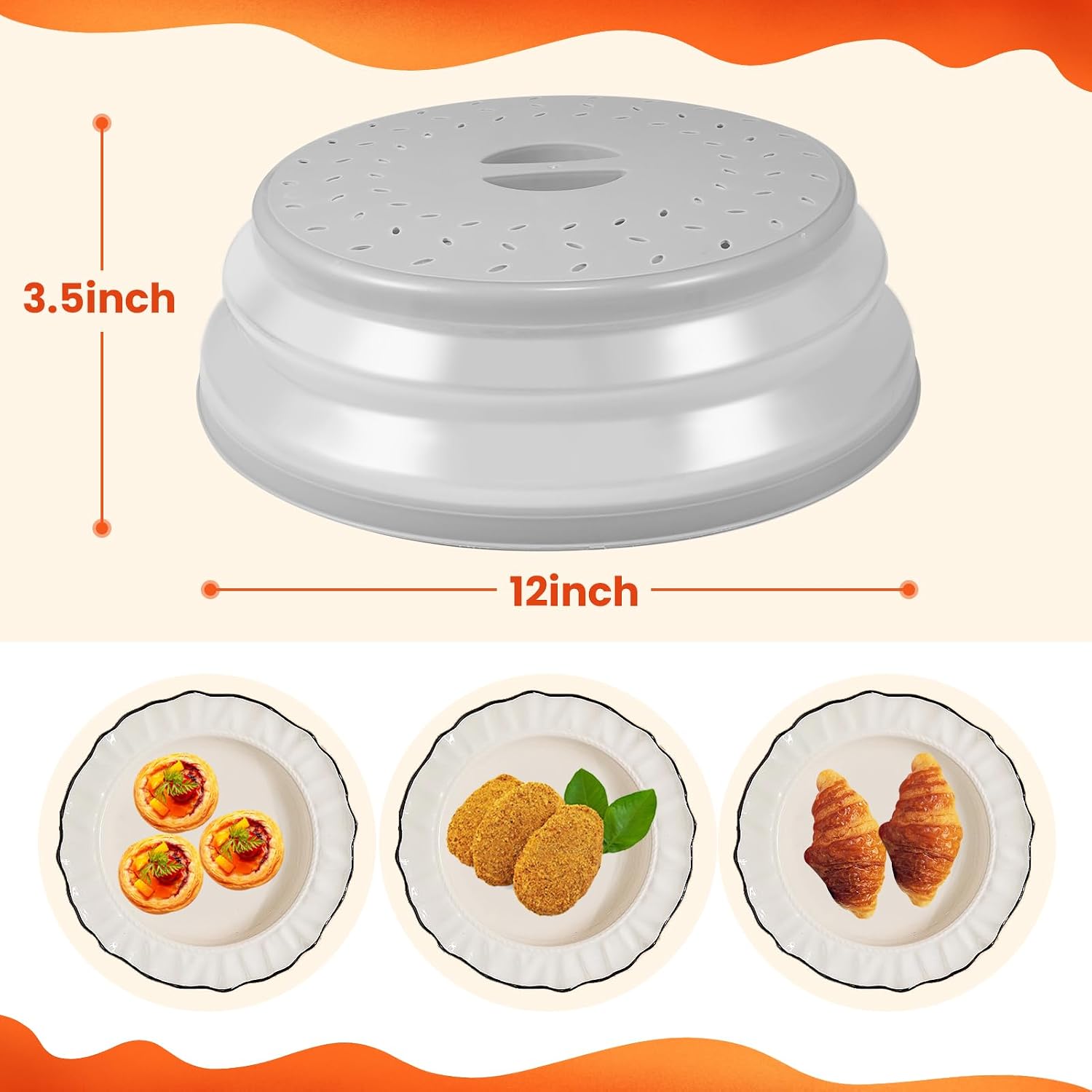 Large Collapsible Microwave Cover for Food, 12.2inch Microwave Splatter Cover, Microwave Plate&Dish Cover with Easy Grip Handle, BPA-free, Dishwasher Safe (Light Grey)