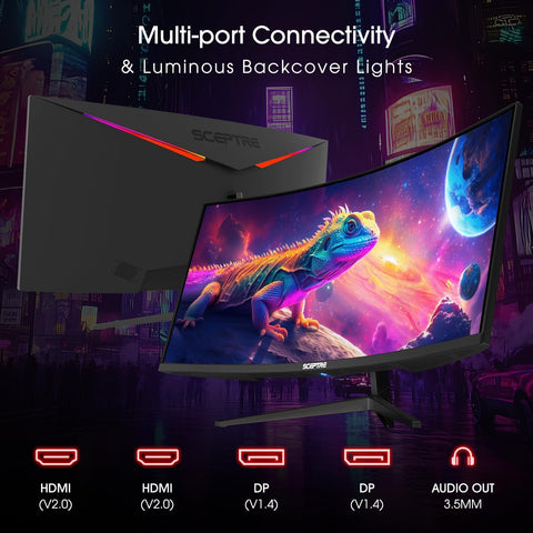 Sceptre 34-Inch Curved Ultrawide WQHD Monitor, 3440 x 1440, R1500, Up to 180Hz/165Hz, DisplayPort x2, 100% sRGB, 1ms, Built-in Speakers, Black (C345B-QUT168 Series)