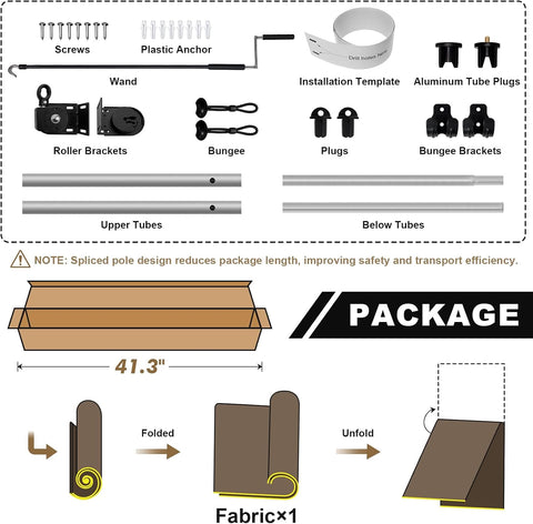 Artpuch Outdoor Roller Shade 6' W x 8' H, Walnut Exterior Cordless Patio Shades Roll Up Blinds with Spliced Pole Design, (2 Poles, One-Piece Fabric)