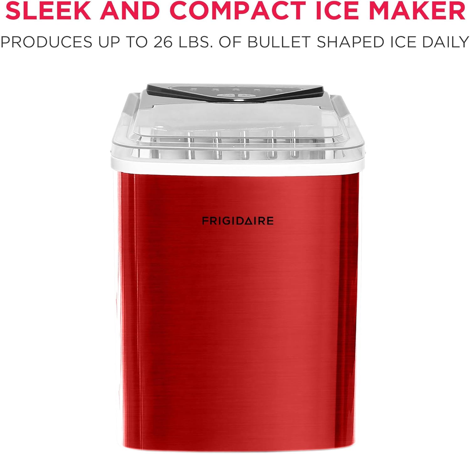 Frigidaire Compact Countertop Ice Maker, 26lbs of Ice per Day, Red Stainless