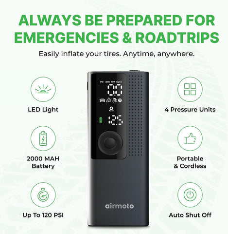 Airmoto Tire Inflator Portable Air Compressor for Cars, Bikes and Bicycles