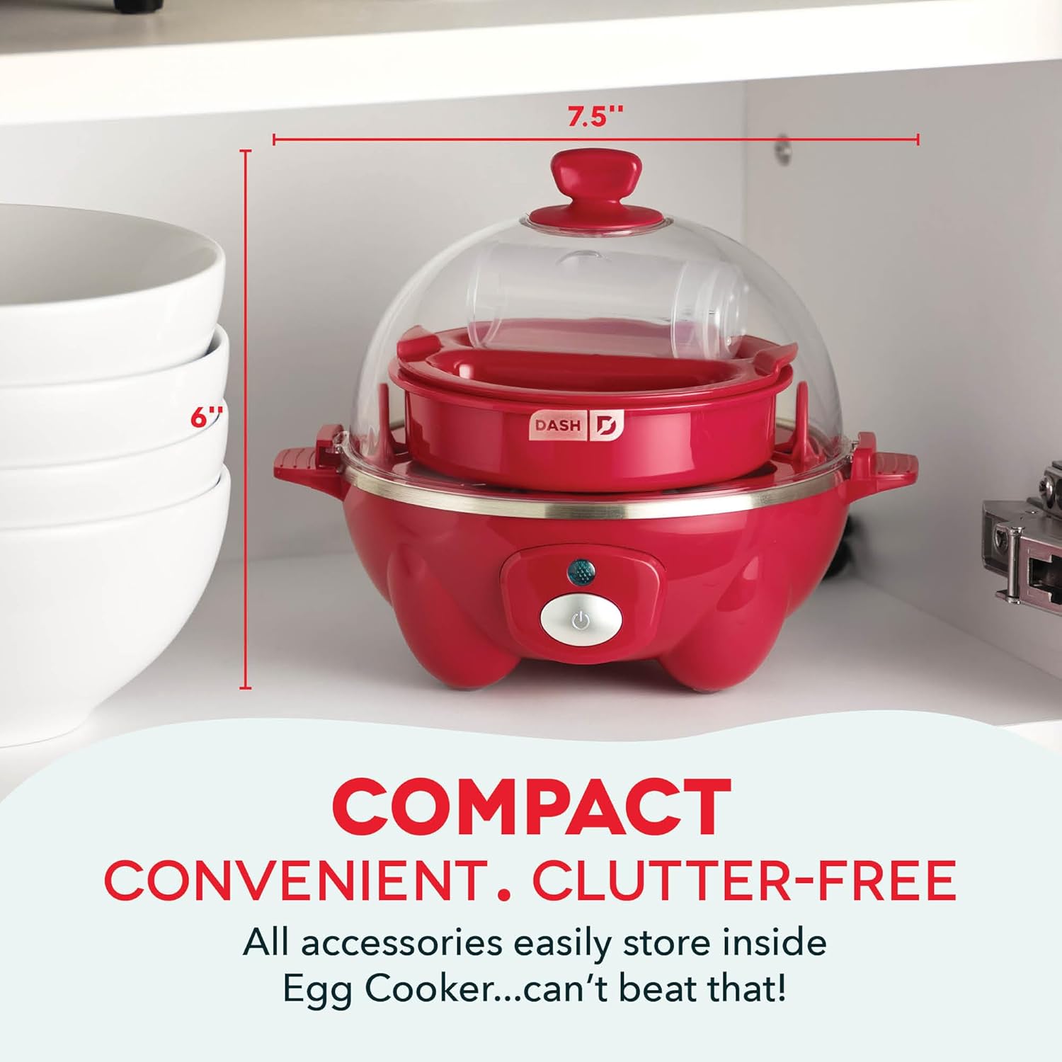 Dash Rapid Egg Cooker, 7 Hard Boiled Eggs, Red