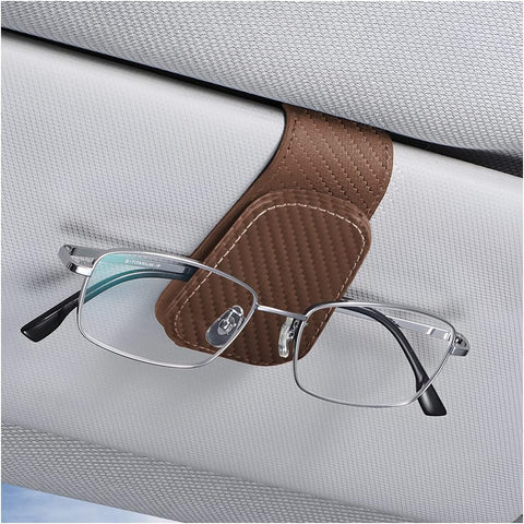 AICEL Sunglasses Holders for Car Sun Visor, Leather Magnetic Clip, Brown