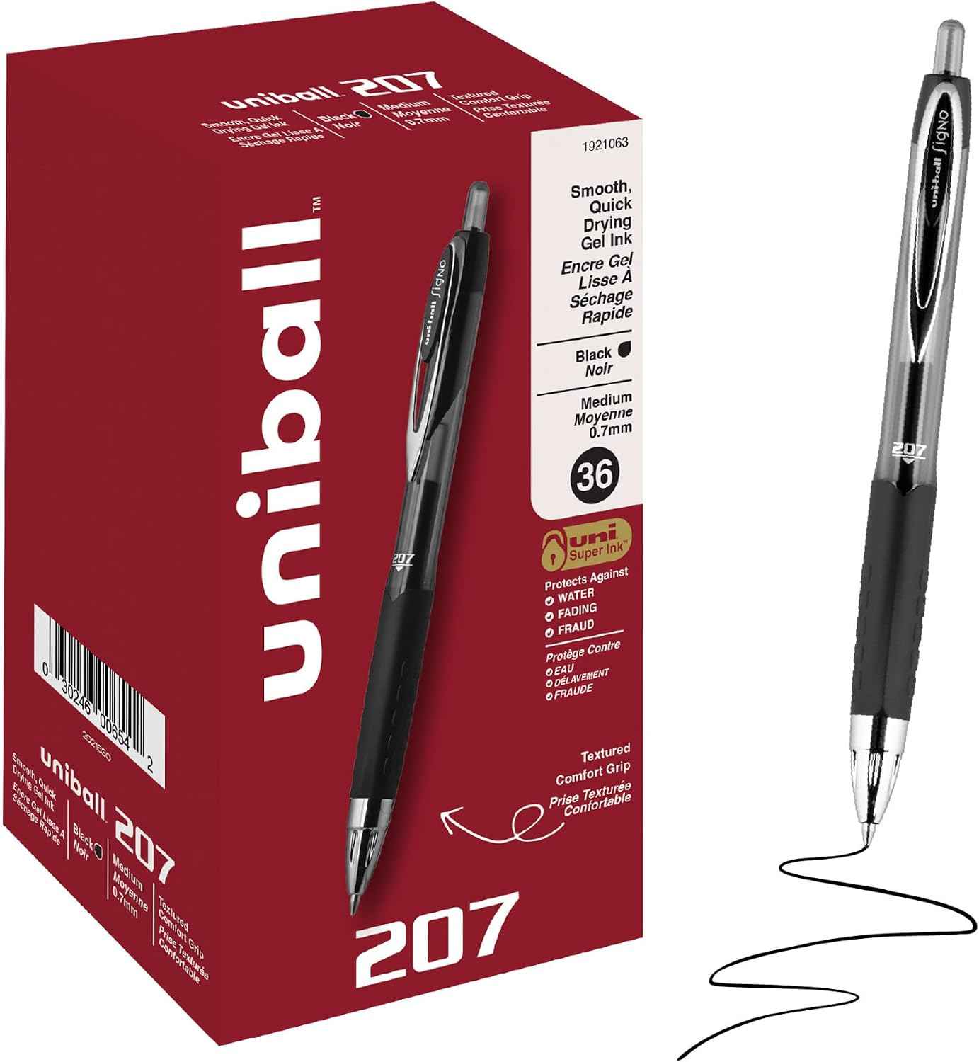 uniball™ 207 Gel Pens, Black Ink, 0.7mm Medium Point, Retractable, 36 Count | Smooth Writing, Fraud-Resistant, uni Super Ink™