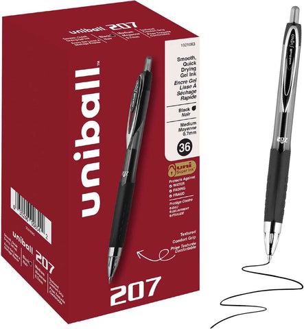 uniball™ 207 Gel Pens, Black Ink, 0.7mm Medium Point, Retractable, 36 Count | Smooth Writing, Fraud-Resistant, uni Super Ink™