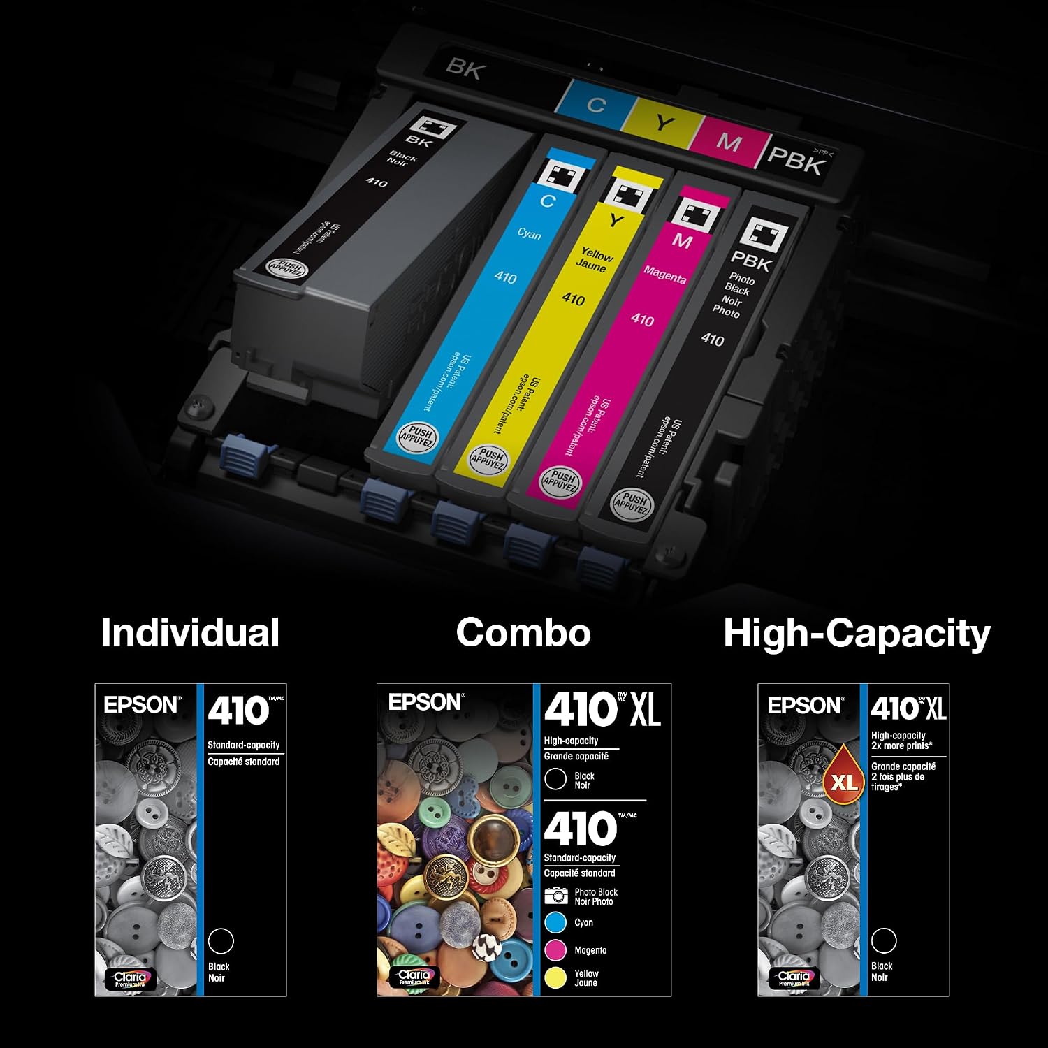 Epson 410 Claria Premium Ink High Capacity (T410XL020) Works with Expression XP-530, 630, 640, 7100, 830