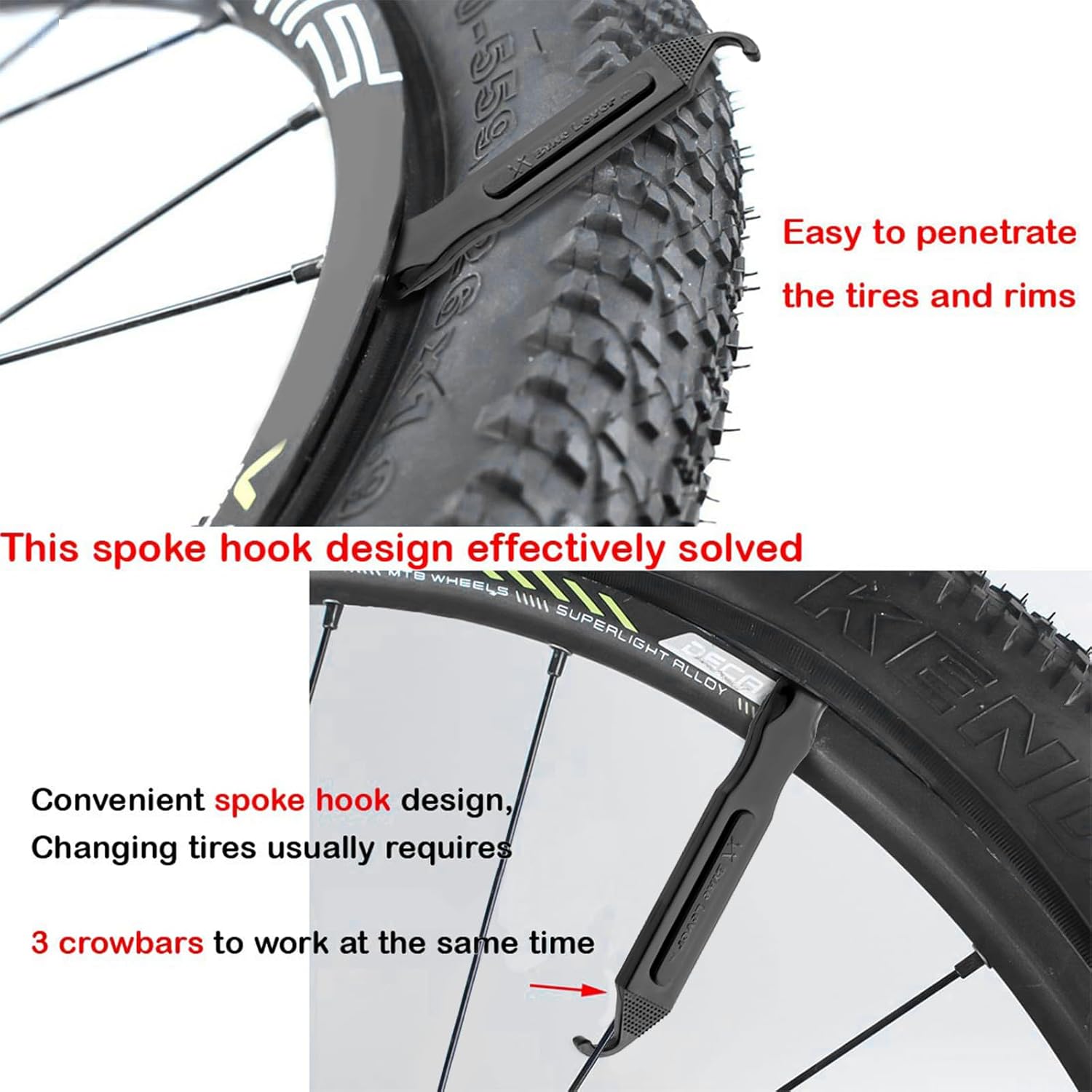 Bike Tire Levers - Ultra Strong PC Plastic Bicycle Tire Removal Changing Tool for Road or Mountain Bike Tires - Set of 4 (Black)