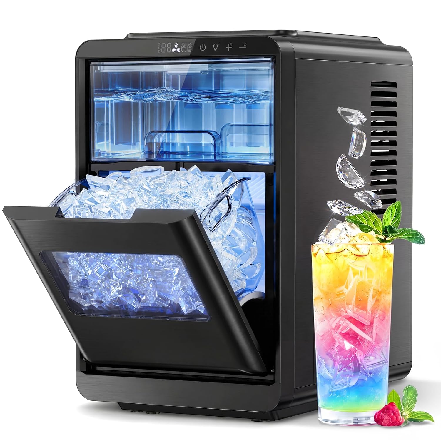 Kismile Crescent Ice Maker Countertop, 26.5 Lbs/24H, Self-Cleaning, LED Display, Timer, Adjustable Ice Thickness, Portable Ice Machine for Home/Kitchen/Office/Party