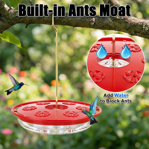 FEED GARDEN Hummingbird Feeders for Outdoors,16oz Leak-Proof Dish-Style Nectar Feeder Built-in Ant Moat, 5 Feeding Ports, Wide Mouth Easy Clean, BPA-Free Plastic Gifts for Women Mom