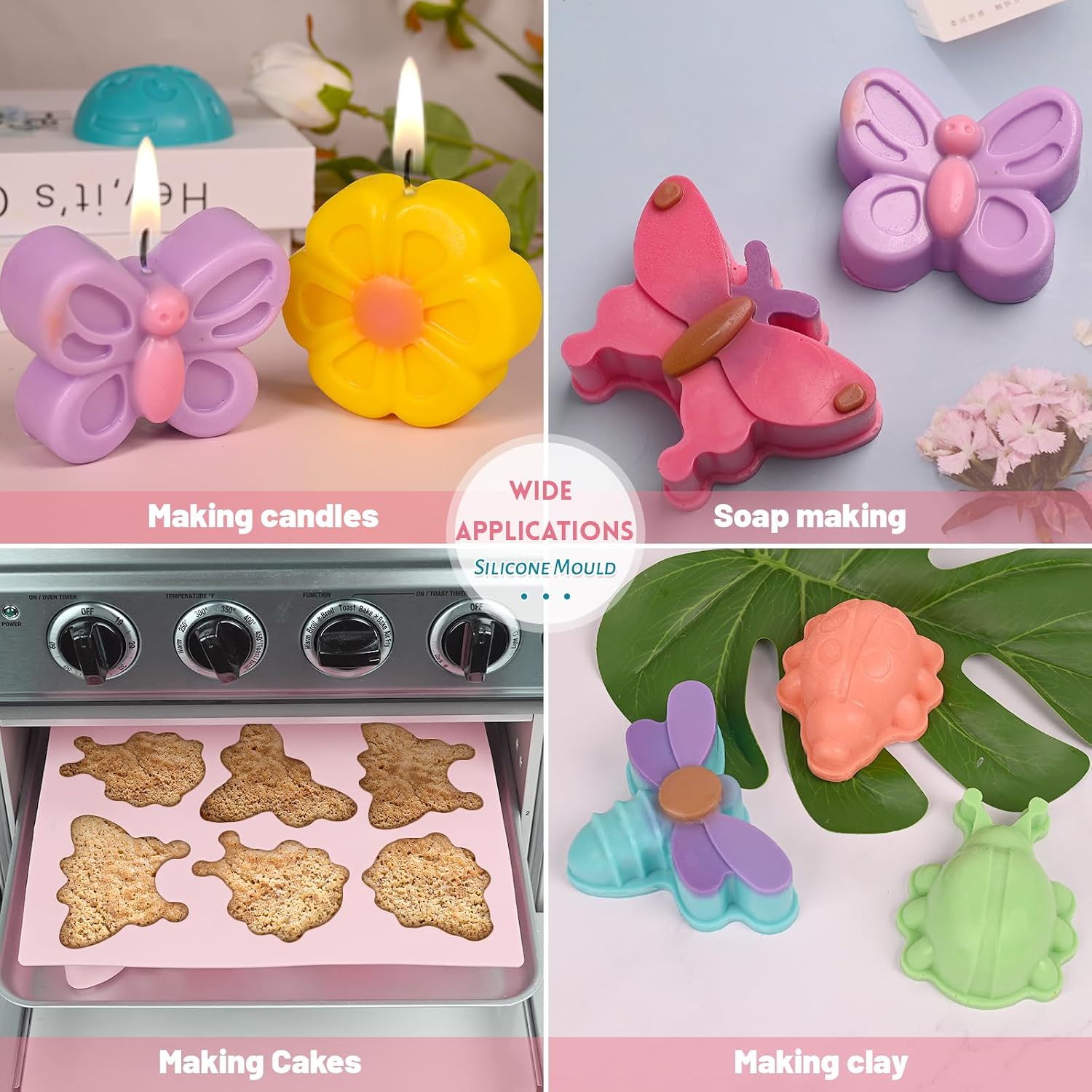 Sakolla 2 Pack Insect Silicone Soap Molds, 6-Cavity Dragonfly Butterfly Ladybug Shape Silicone Molds for Soap Making, DIY Baking Mold for Lotion Bars, Chocolate, Candy, Muffin, Biscuit, Cookie Pans