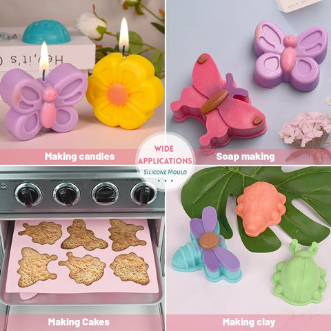 Sakolla 2 Pack Insect Silicone Soap Molds, 6-Cavity Dragonfly Butterfly Ladybug Shape Silicone Molds for Soap Making, DIY Baking Mold for Lotion Bars, Chocolate, Candy, Muffin, Biscuit, Cookie Pans