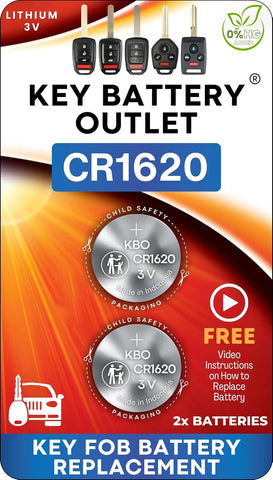 CR1620 Key Fob Battery Replacement (2 Pack) – Compatible with Key Fobs That Require CR1620 – Universal Fit – Video Installation Guide Included