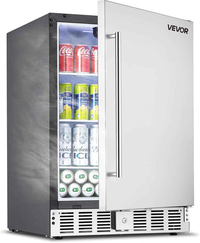 VEVOR 24-Inch Outdoor Beverage Refrigerator, 150 QT Built-in Drink Fridge, 0.56 kWh/Day Energy-Efficient Cooler with 304 Stainless Steel Door, Holds 180 Cans for Outdoor Kitchen, Home Bar, Patio