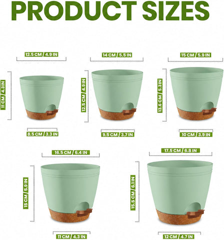 Utopia Home Self Watering Pots for Indoor Plants 6.8"/6.4"/5.9"/5.5"/4.9" Set of 5, Planters for Indoor Plants, Small Multi-Size Flowerpot, Plant Pots with Drainage & Reservoir (Olive Green)