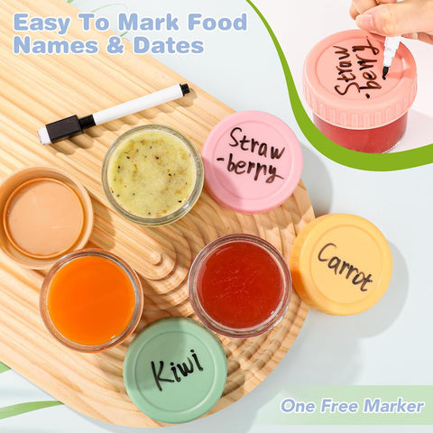 RowinsyDD 24 Pack Glass Baby Food Storage Containers, 2 oz Leakproof Baby Food Jars with Lids, Small Glass Food Containers for Infant Baby, Freezer Safe