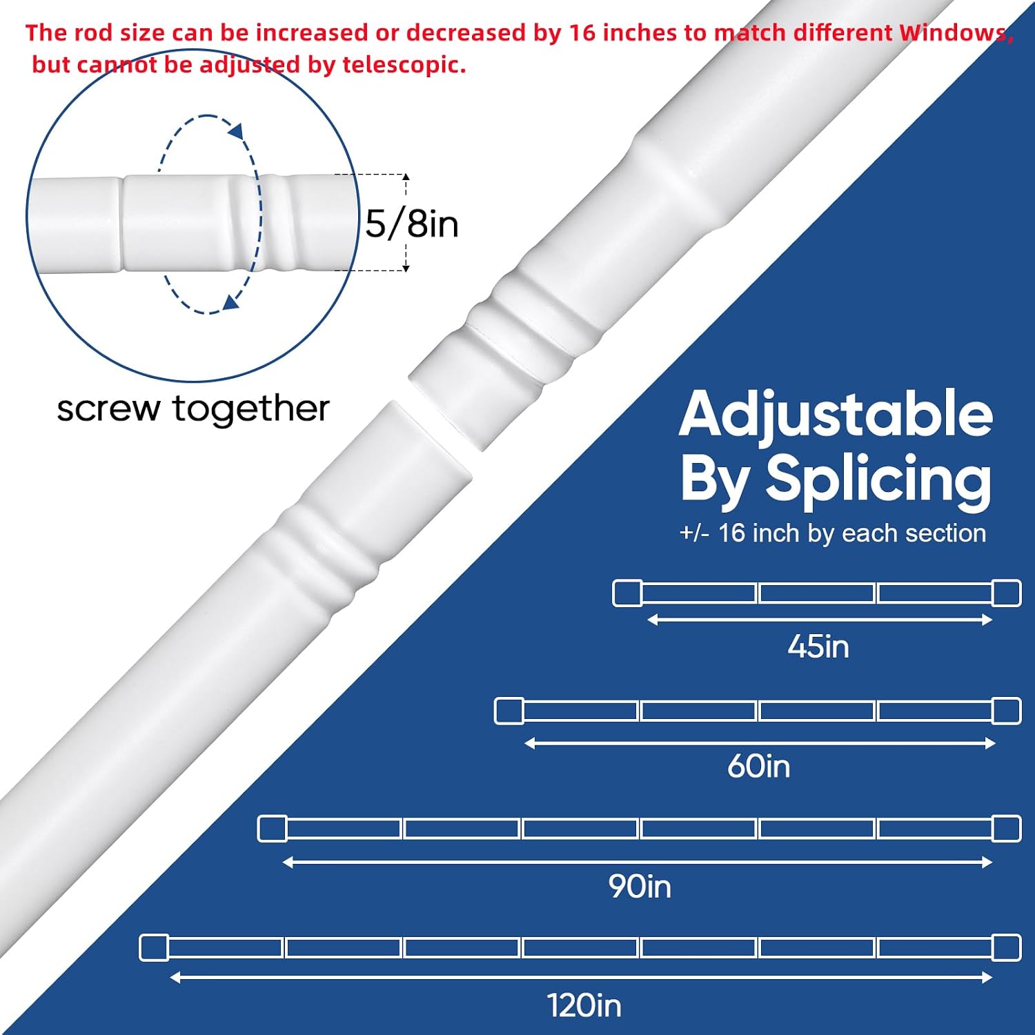 SIMEWIN Curtain Rods No Drilling for Windows 30 to 90 Inches, 5/8 Inch Diameter No Drill Small Curtain Rod Set with 3M Adhesive Brackets, White