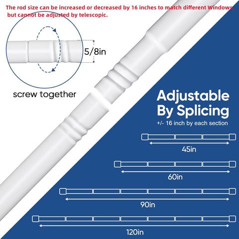 SIMEWIN Curtain Rods No Drilling for Windows 30 to 90 Inches, 5/8 Inch Diameter No Drill Small Curtain Rod Set with 3M Adhesive Brackets, White