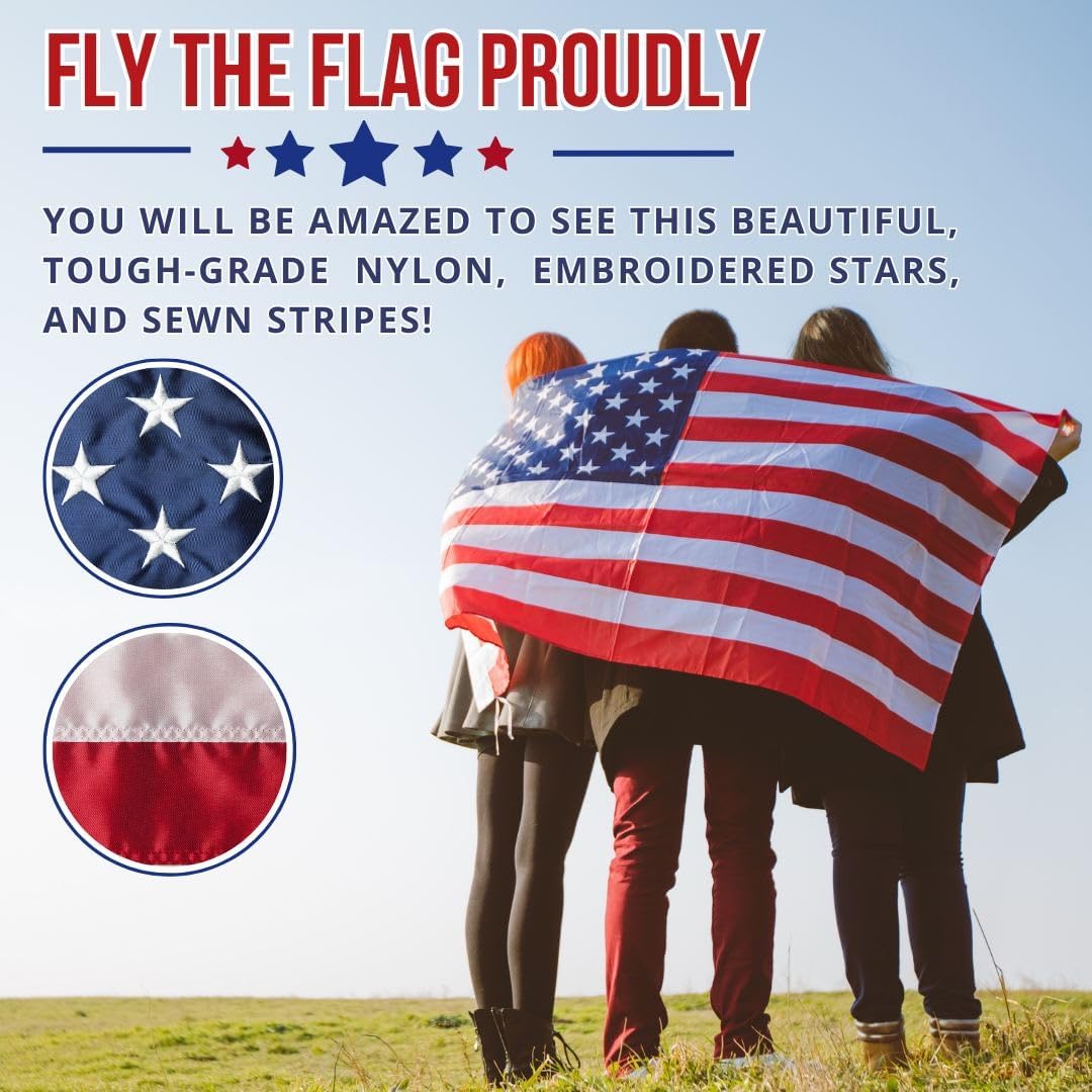 10x15 Ft American Flag Heavy Duty Nylon US Flag with Embroidered Stars