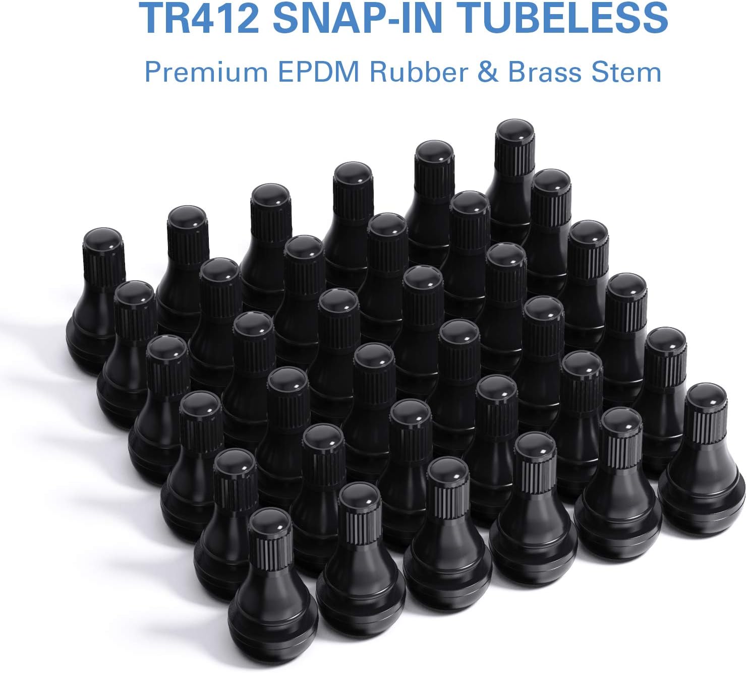 CKAuto TR412 Tubeless Rubber Snap-in Tire Valve Stems, Black, 5 Pcs/Bag
