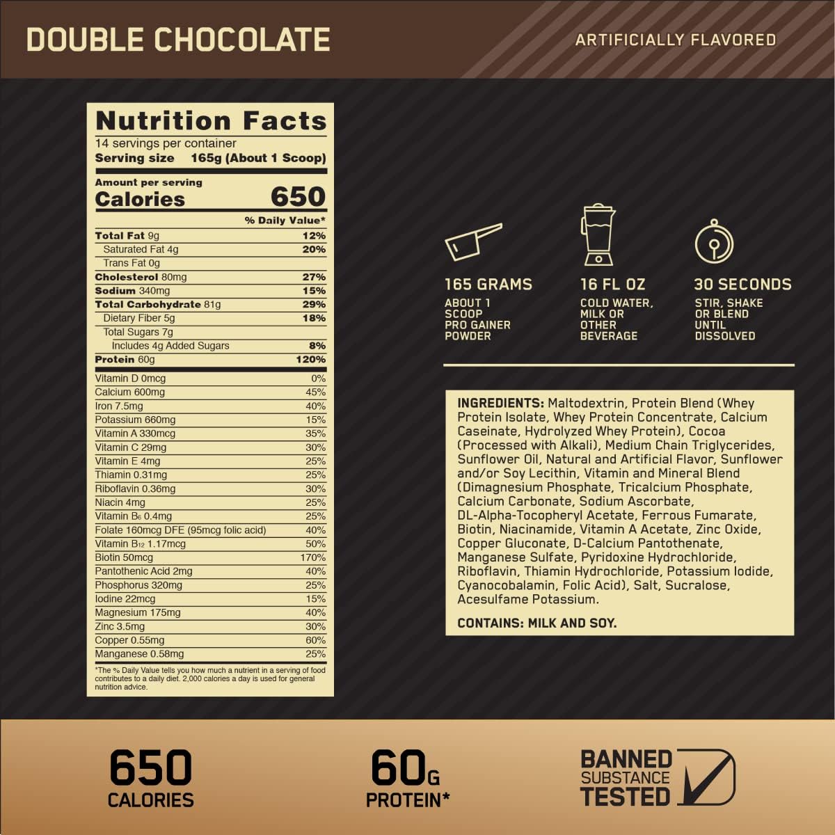 Optimum Nutrition Gold Standard Pro Gainer Protein, Double Chocolate, 5 LB
