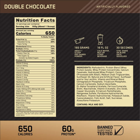 Optimum Nutrition Gold Standard Pro Gainer Protein, Double Chocolate, 5 LB