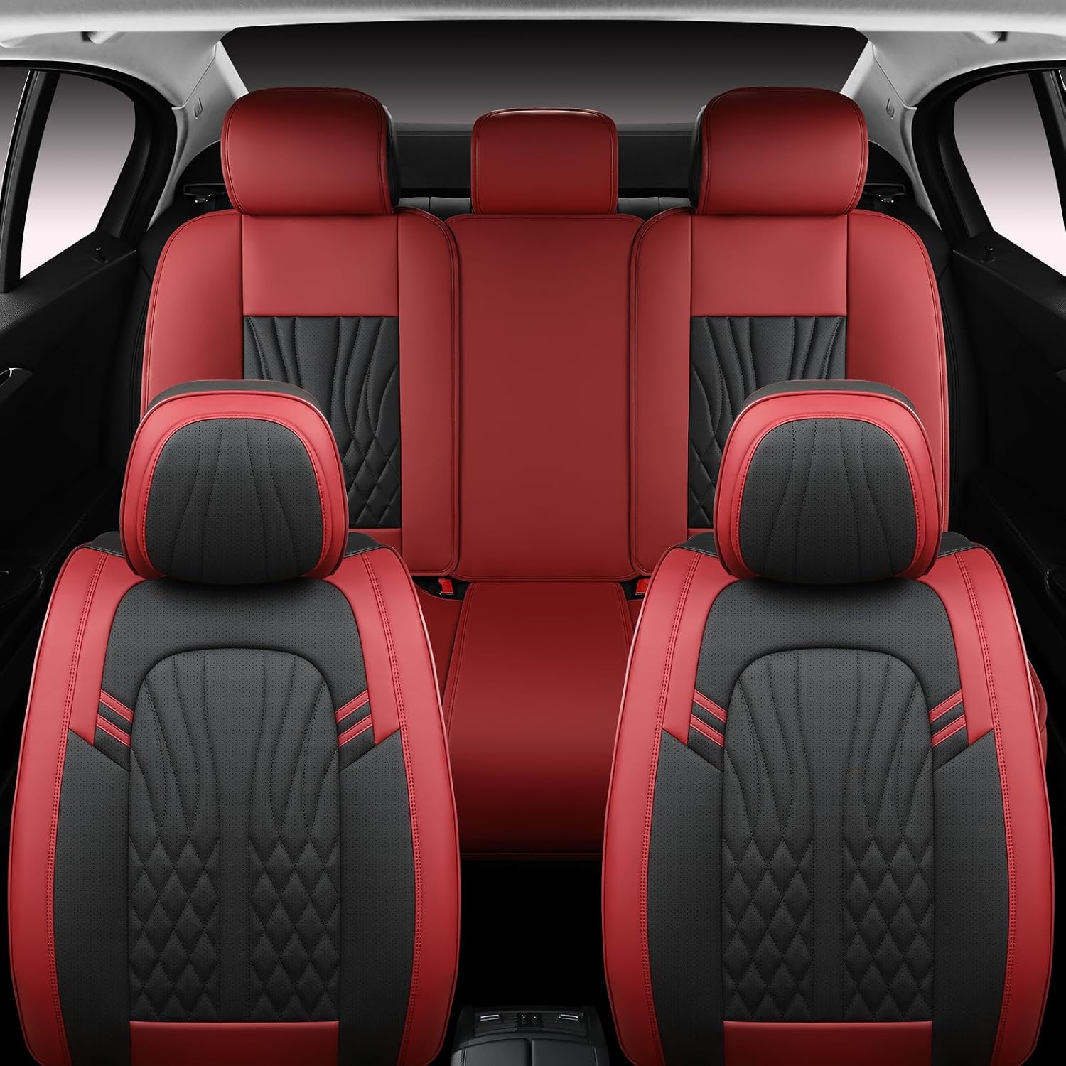 MINGBRON Leather Car Seat Covers,Car Seat Protector Waterproof,Seat Covers Full Set, Car Seat Protectors 5 Seats,Automotive Seat Covers Fit Most Cars Wine Red